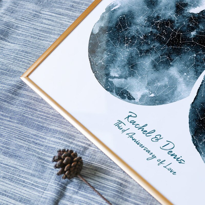 Customizable 2 Locations Watercolour Star Map Print